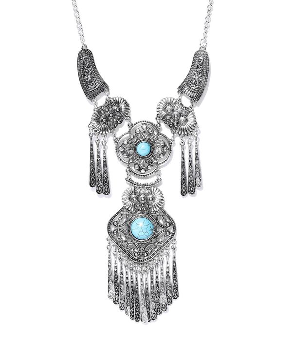 YouBella Turquoise Blue Oxidised Silver-Plated Necklace